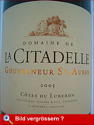 DOMAINE DE LA CITADELLE, GOUVERNEUR ST-AUBAN 2005 Côtes du Luberon - Etikette der Vorderseite